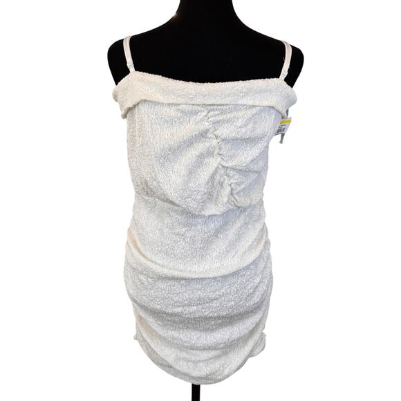 NEW ASOS NORDSTROM White Ruched Toggle Detail Strappy Textured Mini Dress Size 8 - Picture 5 of 9